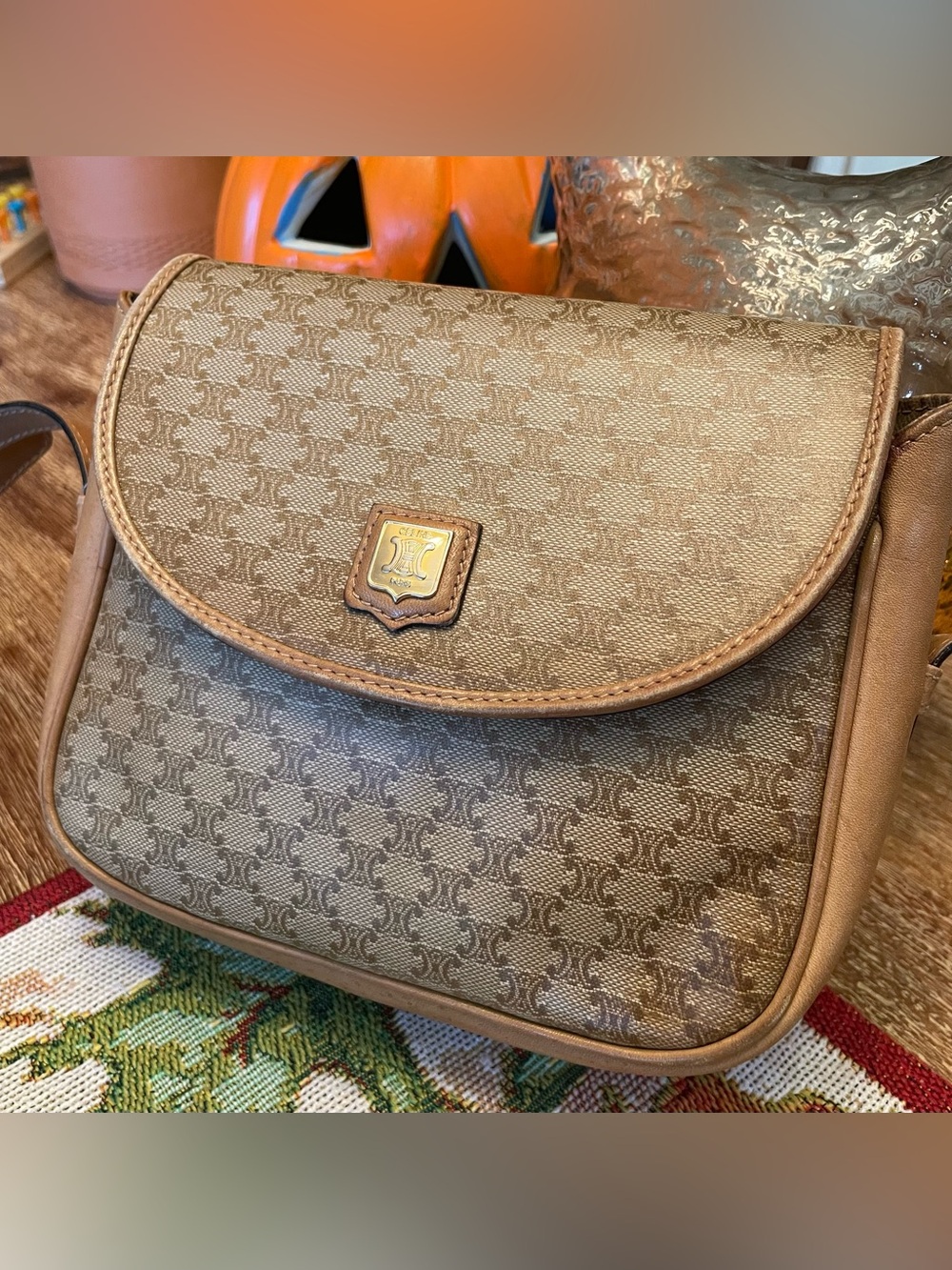 Celine / Monogram Canvas Crossbody Bag / Vintage / Celine
